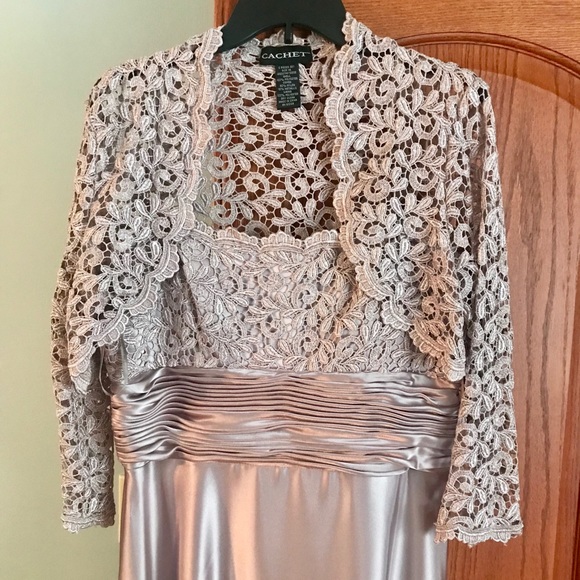 Formal Blush Gown with Lace Coverup - Picture 2 of 8